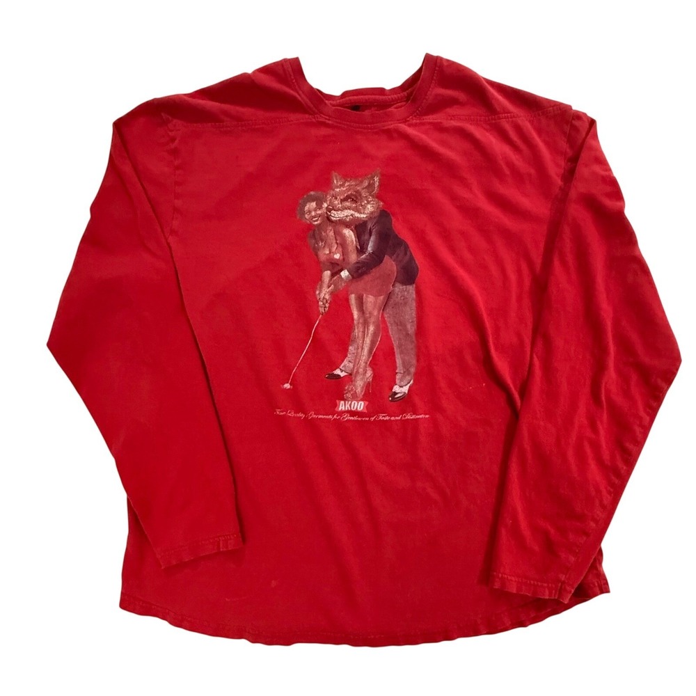 AKOO MFG CO Red Long Sleeve Graphic T Shirt Mens XL Fox Golf RARE (67)